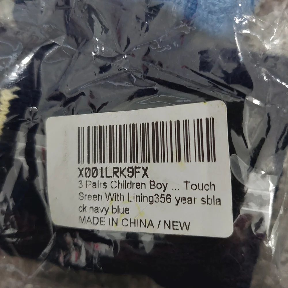 Kimmy Ku kids boys gloves 3 pairs touch screen with lining blue black gray